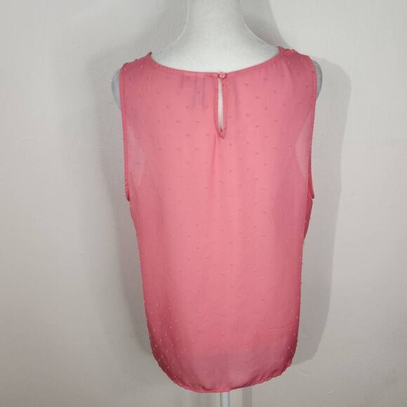 Elle Pink Swiss Dot Sleeveless Blouse Size Large Pink Semi-Sheer Ruffle Top - Picture 5 of 8